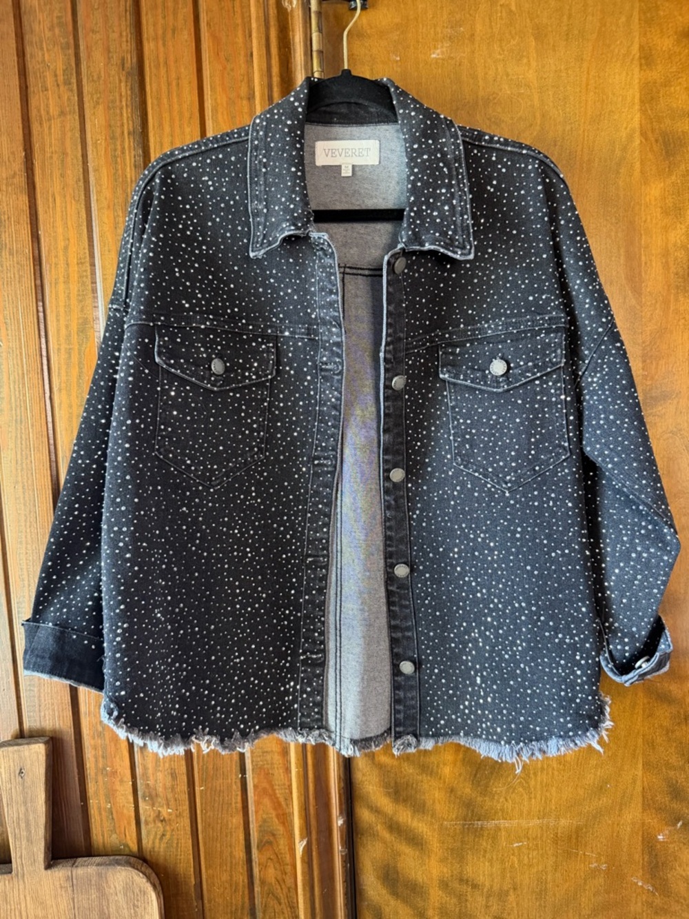 Veveret Black rhinestoned Denim Jacket - Women's Relaxed Jean shirt